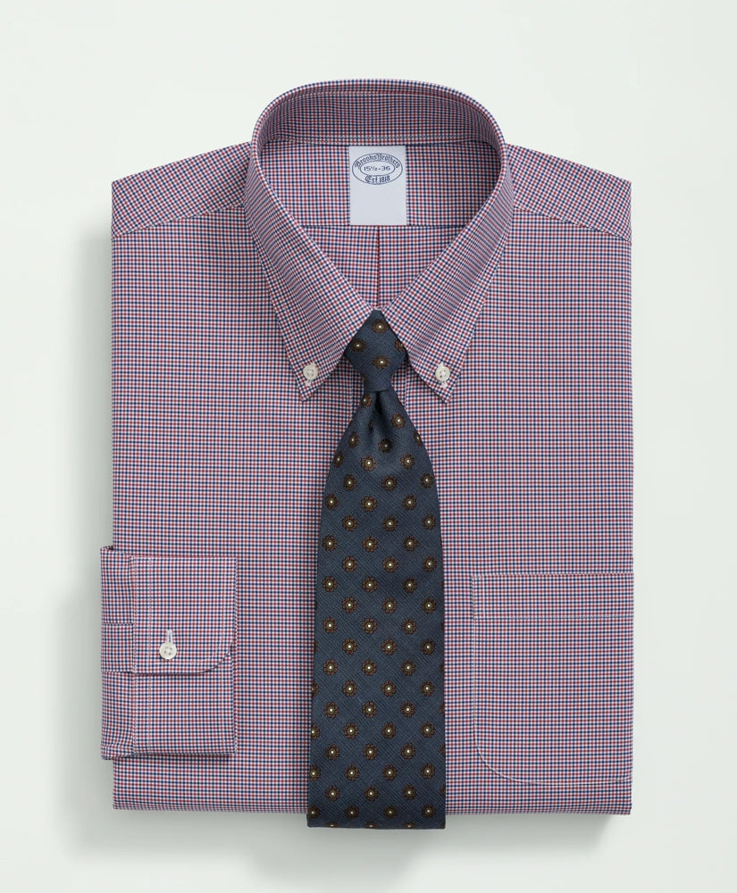 Checked Dress Shirt Big & Tall Stretch Supima® Cotton Non-Iron Poplin Polo Button-Down Collar