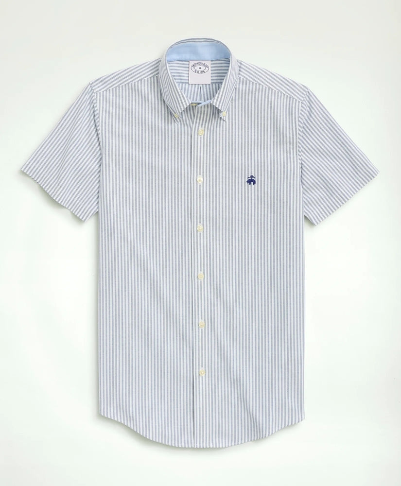 Stretch Non-Iron Oxford Button-Down Collar Bengal Stripe Short- Sleeve Sport Shirt