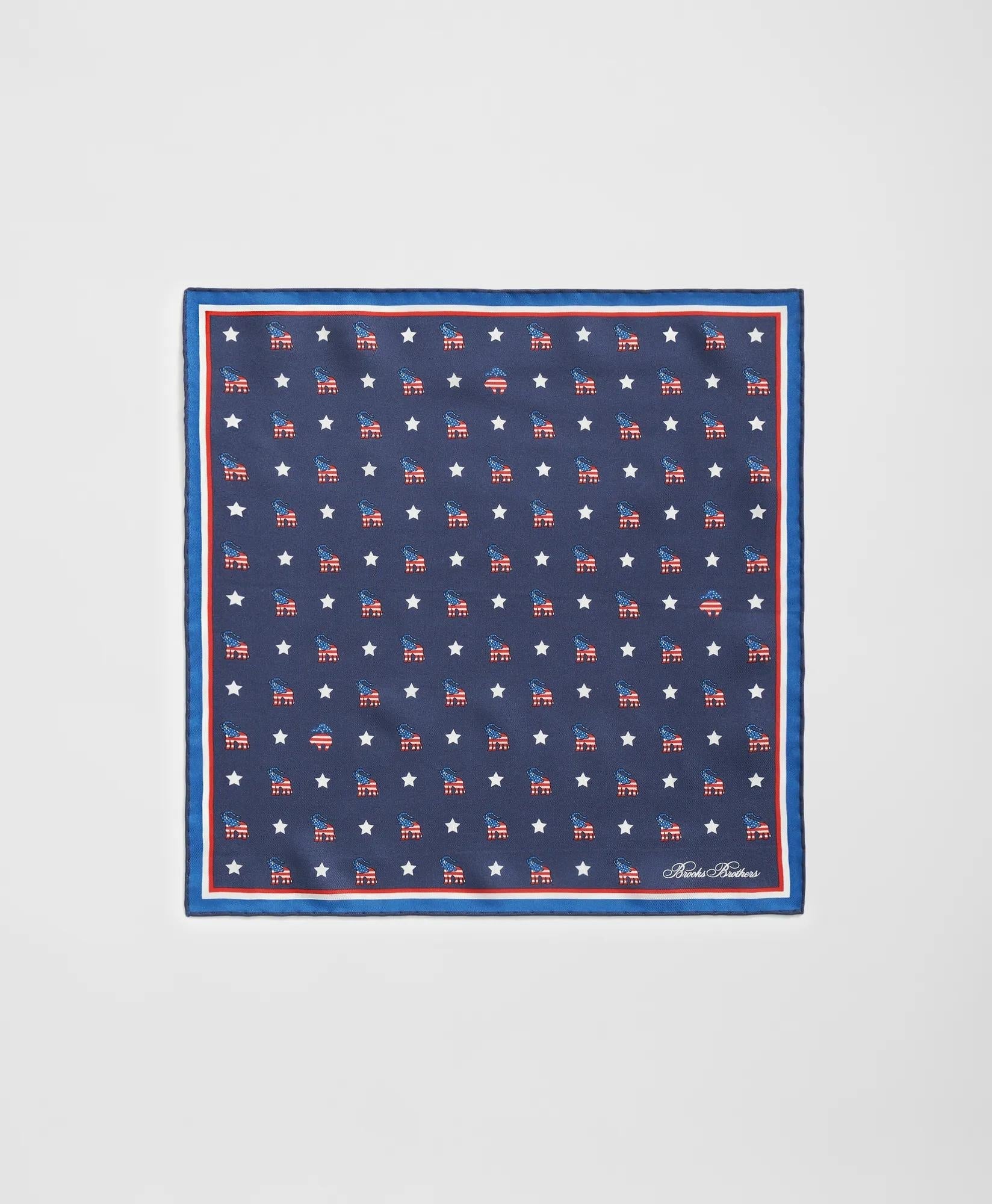 Elephant Motif Silk Pocket Square