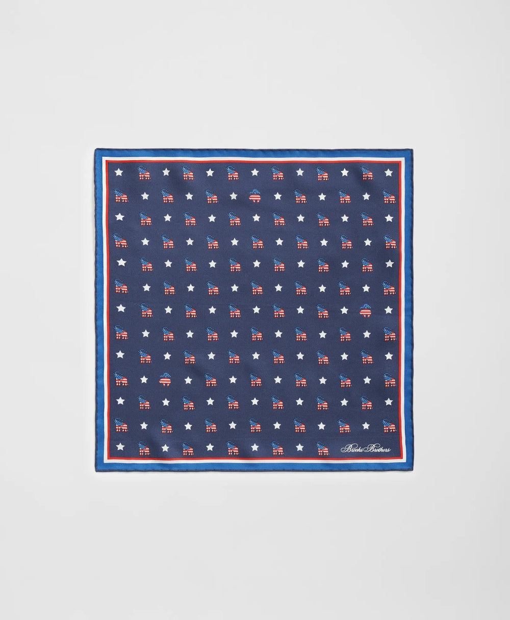 Elephant Motif Silk Pocket Square
